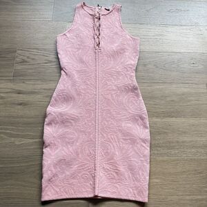 Guess Dress Women Medium Pink SL Mirage Lace Up Dress Bodycon Stretch Mini
